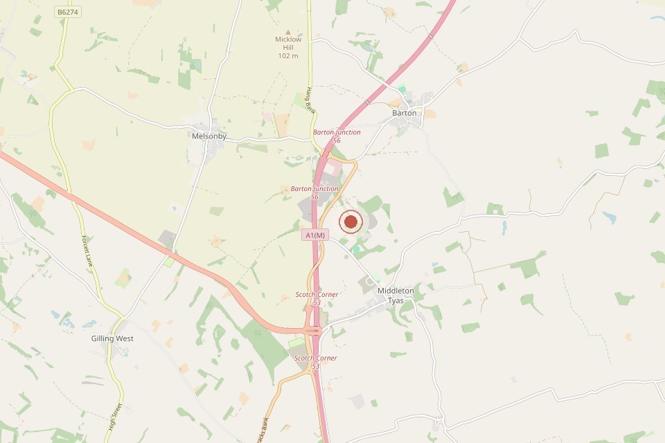 The estate marked between Scotch Corner and Middleton Tyas, just east of the A1(M)